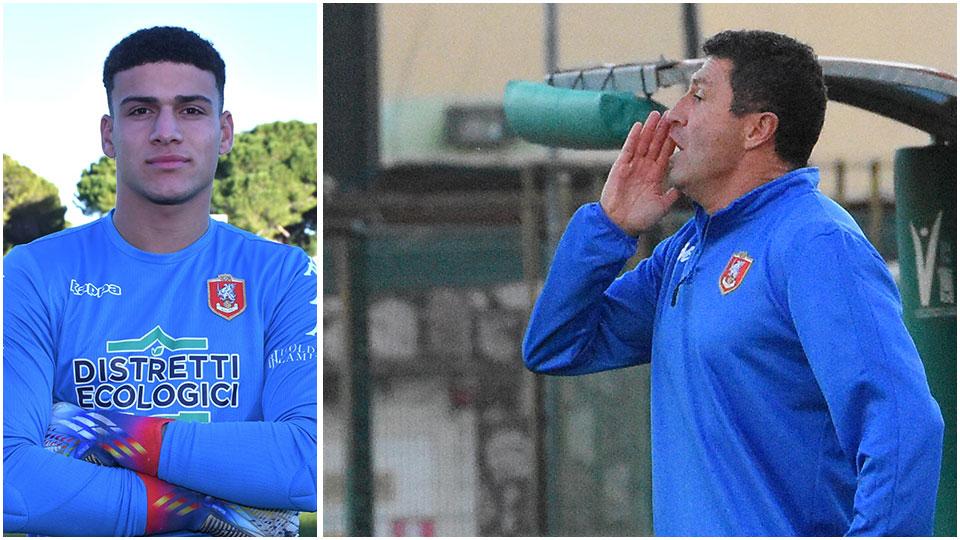 il portiere classe 2007 Saymon Sclano (foto Noemy Lettieri) e a destra il tecnico Bonuccelli