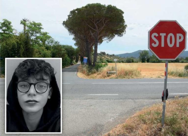 
	L&rsquo;incrocio teatro dello scontro mortale e nel riquadro la vittima, Leonardo Mazzei

