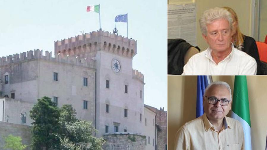 La sede del palazzo comunale di Rosignano Marittimo; a destra in basso il sindaco uscente Daniele Donati sopra, il cardiologo Roberto Testa<br />
