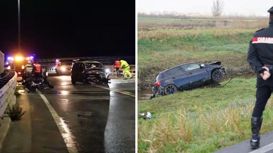 
	A sinistra l'incidente a Barberino del Mugello, a destra la macchina finita nel canale a Bientina


