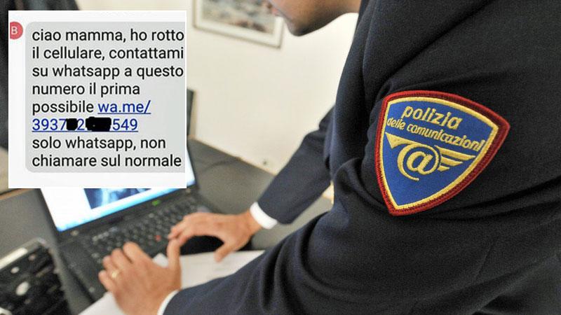 Uno dei messaggi-tranello che hanno ricevuto ignari genitori, un agente della polizia postale a cui ci si può rivolgere per denunciare truffe simili