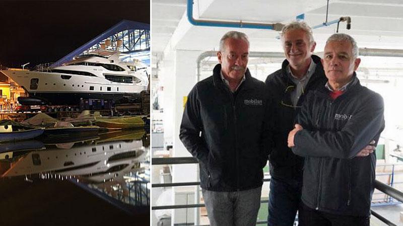 Un’immagine del cantiere Azimut Benetti per cui  Mobilart lavora; da sinistra, Lorenzo Gasperini, Stefano Vagelli e Maurizio Paganelli