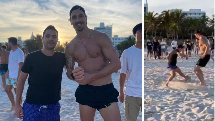 
	Lorenzo Mattolini insieme a Zlatan Ibrahimovic; a destra durante la partitella

