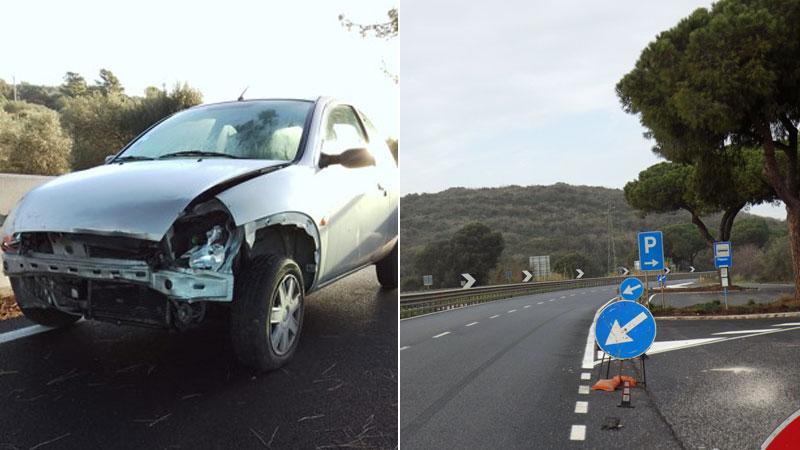 L’auto semidistrutta nell’incidente e la strada in cui è successo (foto Enzo Russo)