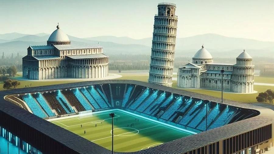 Pisa, ecco la nuova Arena Garibaldi disegnata dall’intelligenza artificiale ("raddoppiata" la Cattedrale)