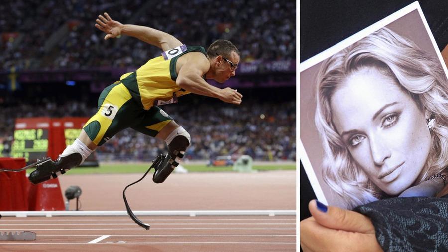 
	Oscar Pistorius e una foto della fidanzata&nbsp;Reeva Steenkamp

