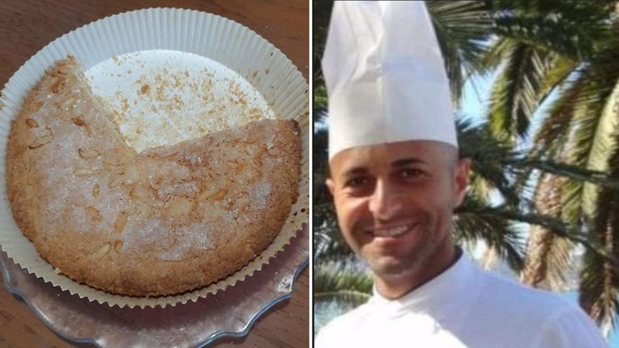 Una teglia di tradizionale schiacciunta e, a destra, lo chef Gennaro Bellomo