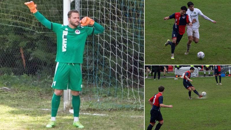 A sinistra il portiere Cappellini. A destra (dall’alto) Milano resiste a un avversario e un lancio di Bardini