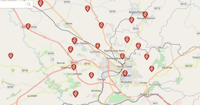 
	La mappa dei guasti alla rete elettrica nel Sassarese luned&igrave; mattina

