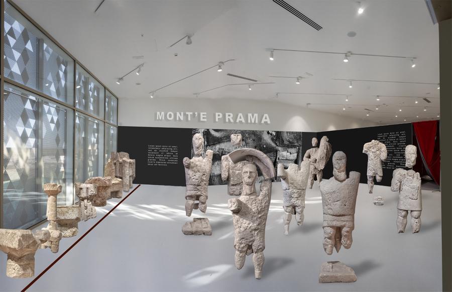 
	Il rendering della nuova esposizione nella sala del paesaggio del Museo Marongiu a Cabras

