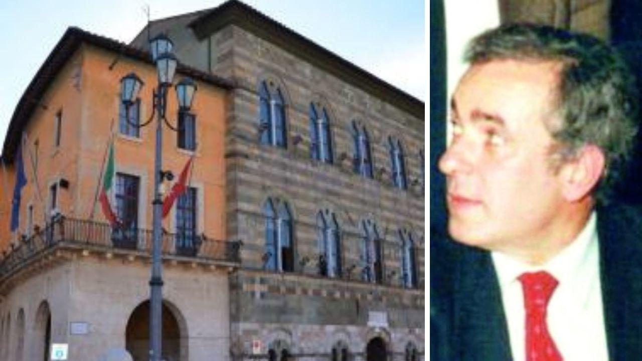 Il Palazzo comunale di Pisa e a destra Pietro Tremolanti