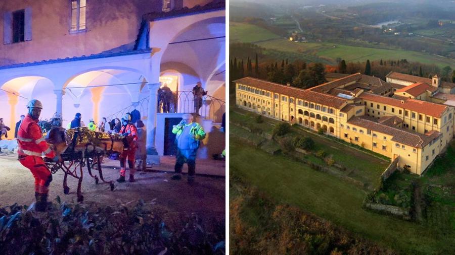 
	I soccorsi ai feriti nel crollo del solaio e l'ex convento di Giaccherino visto dall'alto

