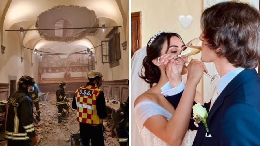 Il crollo del solaio all'ex convento di Giaccherino e gli sposi, Paolo e Valeria