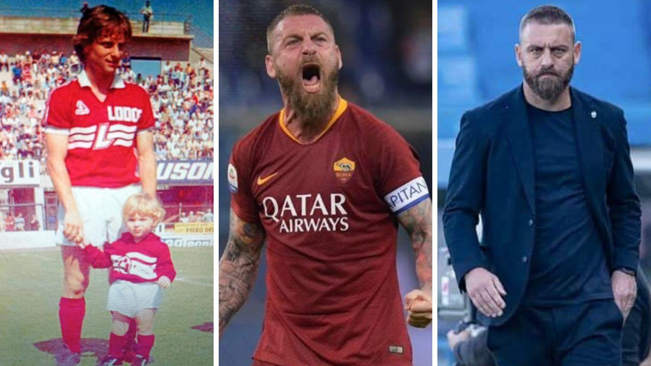 Le tre vite di Daniele De Rossi: a sinistra bambino con babbo Alberto, poi capitano della Roma e allenatore