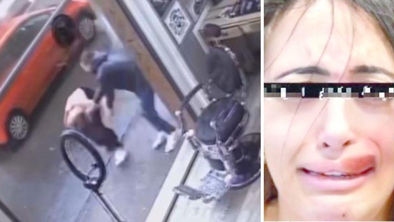 Un fermo immagine dell'aggressione e a destra la foto postata dalla influencer