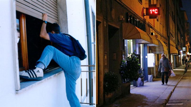 Nella foto in alto a sinistra la ricostruzione fotografica di un furto in un appartamento (foto d’archivio). A destra una veduta di corso Mazzini dove è avvenuto l’ultimo colpo dei malviventi