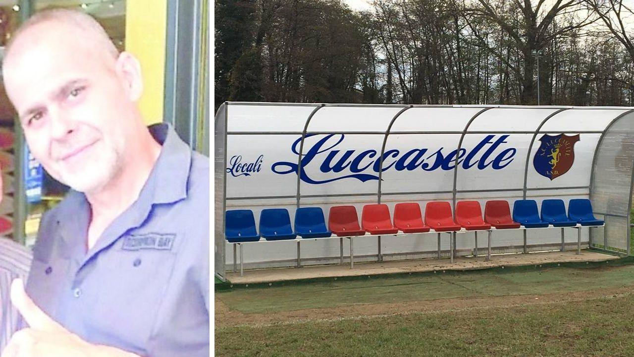 Roberto Maffei e la panchina del Luccasette una delle formazioni allenate in carriera