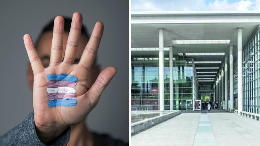 
	I colori della bandiera dell'orgoglio transessuale e l'ingresso dell'ospedale Careggi

