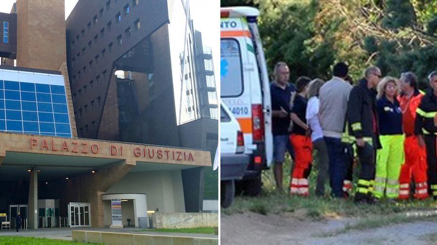 
	Il palazzo di giustizia di Firenze e una foto scattata sul luogo del tragico incidente che cost&ograve; la vita nel 2017 a Massimo Schezzini

