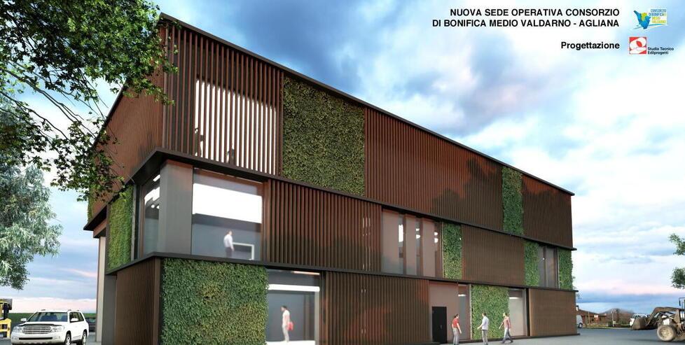 Il progetto della nuova sede del Consorzio di bonifica Medio Valdarno che sorgerà ad Agliana