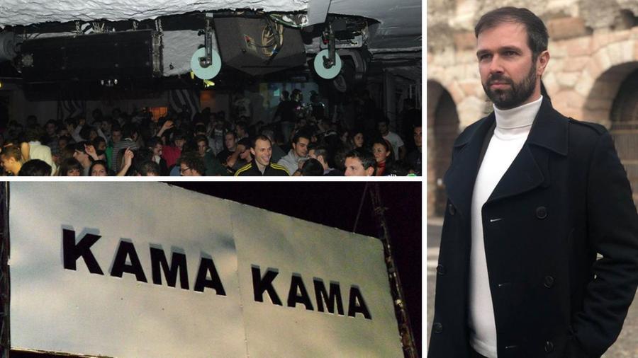 
	A sinistra la storica pista del Kama e l'insegna del locale; a destra Cristiano Cosignani

