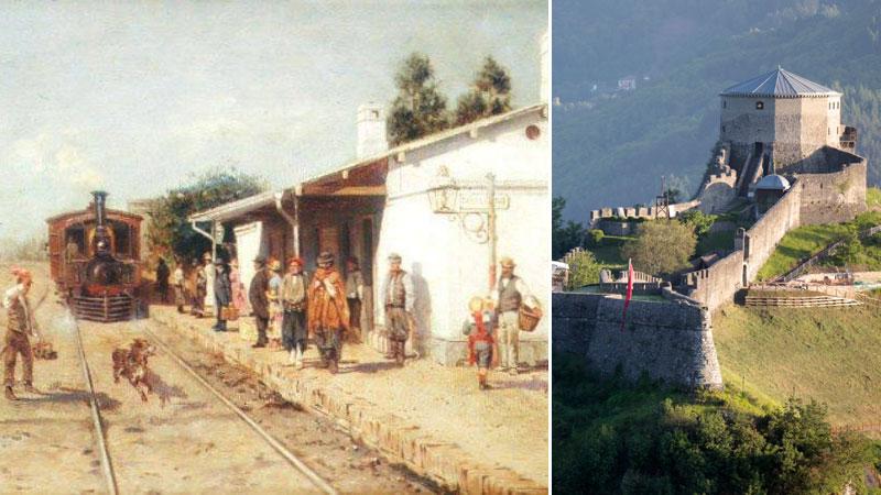 Il ponte fra Argentina e Toscana: come appariva a fine Ottocento la stazione di Lomas de Zamora, in Argentina. A destra la straordinaria Fortezza della Verrucola a San Romano Garfagnana