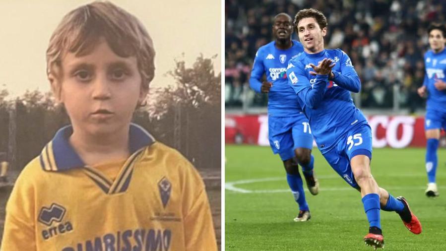 
	A sinistra Baldanzi bambino con la maglia del Castelfiorentino, a destra dopo il gol realizzato contro la Juventus

