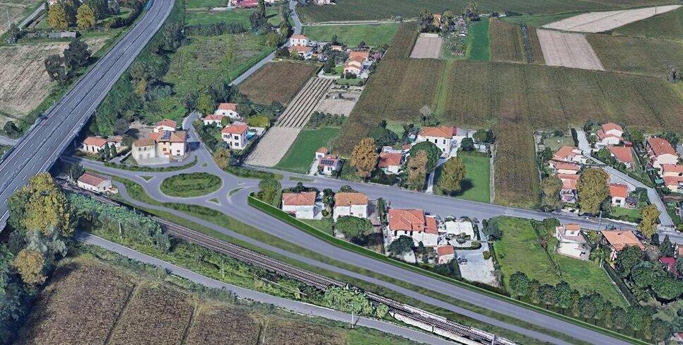 Una simulazione grafica del punto di innesto a Madonna dell’Acqua della viabilità di raccordo tra il polo ospedaliero, la statale del Brennero, l’Aurelia e la provinciale Vicarese