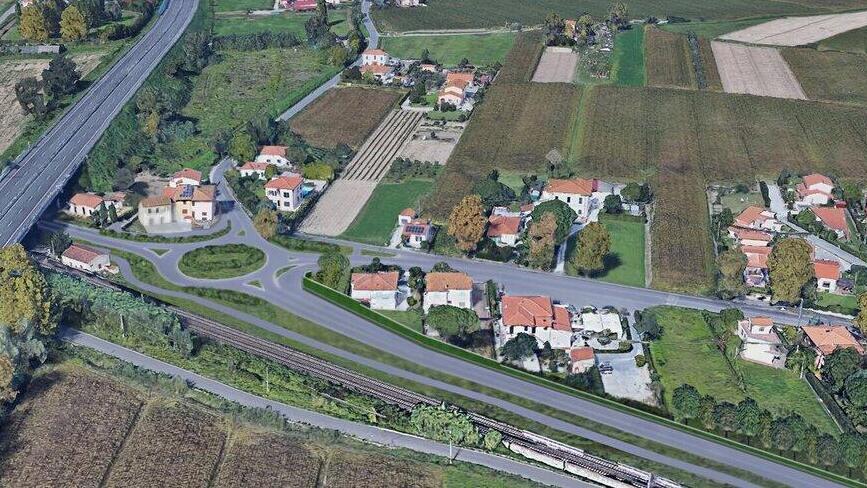 Una simulazione grafica del punto di innesto a Madonna dell’Acqua della viabilità di raccordo tra il polo ospedaliero, la statale del Brennero, l’Aurelia e la provinciale Vicarese