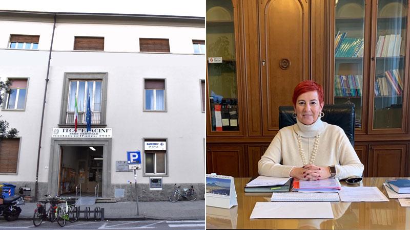 L’ingresso dell’istituto Pacini e la dirigente Marzia Andreoni