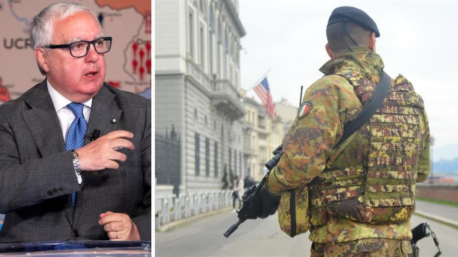 Andrea Margelletti e l'ingresso del consolato Usa a Firenze presidiato dai militari italiani