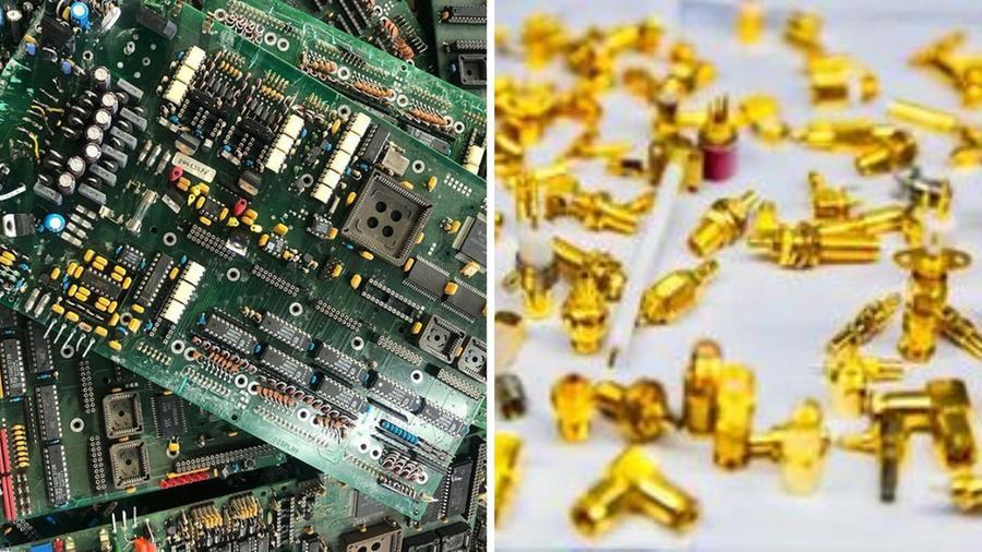 
	A sinistra le schede elettroniche a destra alcune componenti in oro recuperate (Foto di repertorio)

