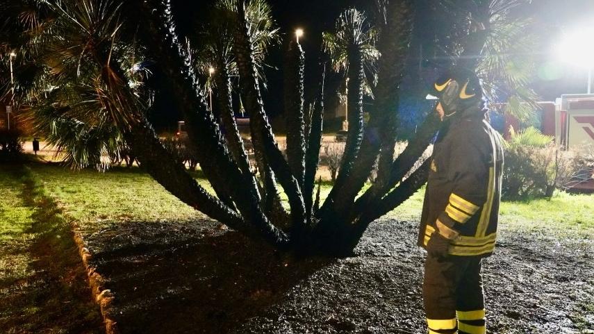 I vigili del fuoco intervenuti per spegnere l'incendio (foto di Franco Silvi)