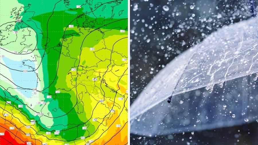 
	A sinistra la carta del modello Ecmwf che mostra la perturbazione in arrivo sulla Toscana

