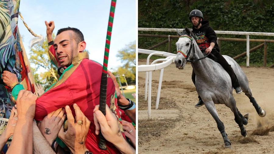 
	A sinistra Gavino Sanna dopo la vittoria nel palio di Fucecchio 2017, a destra in allenamento

