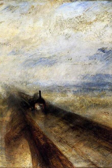 Pioggia, vapore, velocità è il titolo del quadro di William Turner sul primo treno a vapore inglese