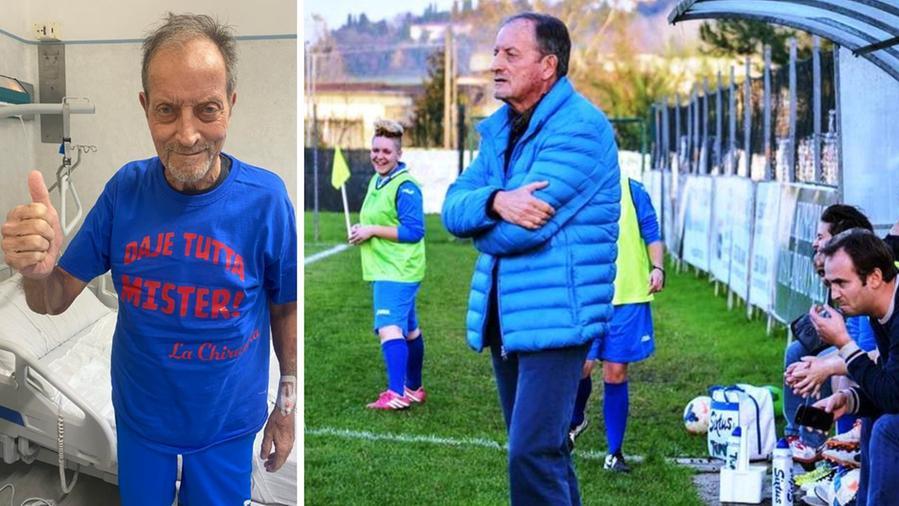 A sinistra Renzo Ulivieri in ospedale, a destra negli ultimi anni da allenatore