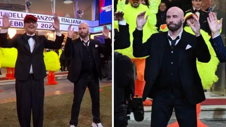 
	Due momenti dell'esibizione di John Travolta a Sanremo

