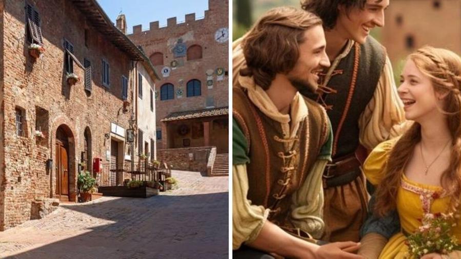 Il borgo di Certaldo e una scena della serie