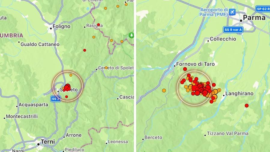 
	Le zone di Umbria ed Emilia Romagna dove si sono registrate le scosse di terremoto

