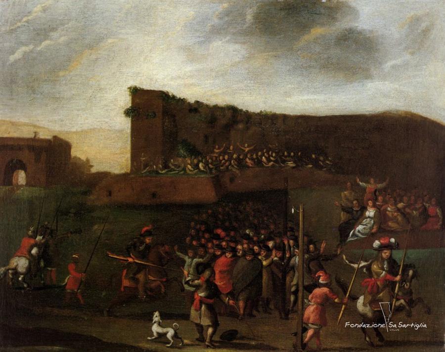 
	Il gioco degli anelli in un quadro del XVII secolo (foto Fondazione Oristano)

