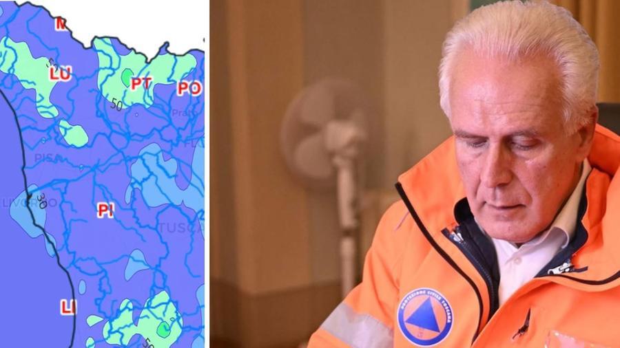 
	La mappa con le zone interessate e il presidente della Toscana Giani

