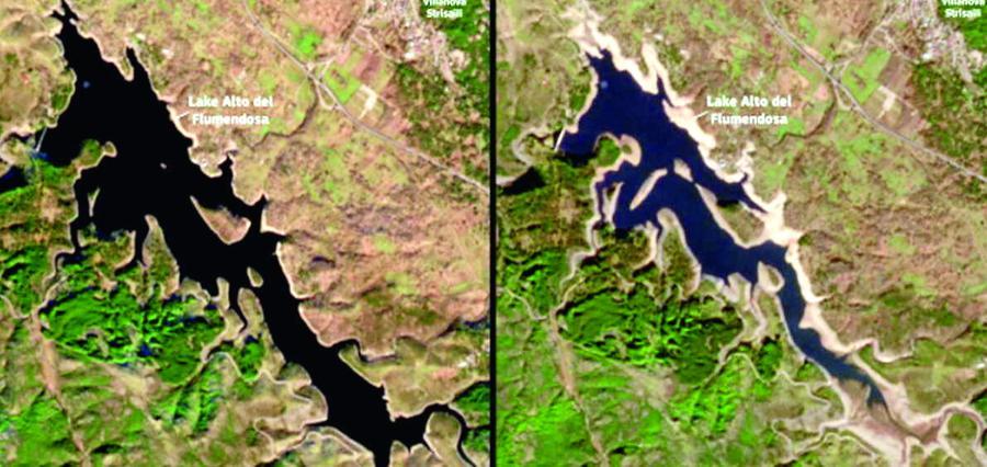 
	Le immagine satellitari di <strong>Copernicus</strong> del <strong>Flumendosa</strong>: la prima &egrave; stata scattata il 23 gennaio 2022, la seconda il 28 gennaio 2024. Dal foto-confronto &egrave; evidente che una vasta zona del bacino artificiale si &egrave; prosciugata a causa della prolungata siccit&agrave;

