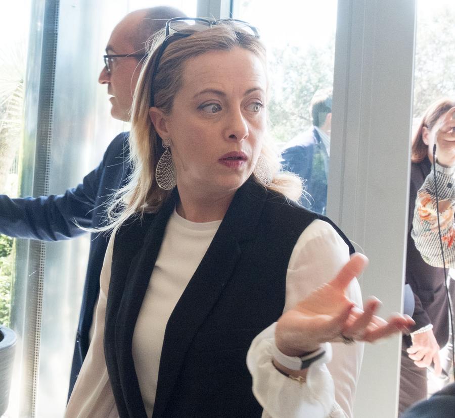 Giorgia Meloni con Paolo Truzzu in una precedente visita a Cagliari <em>(foto Mario Rosas)</em>