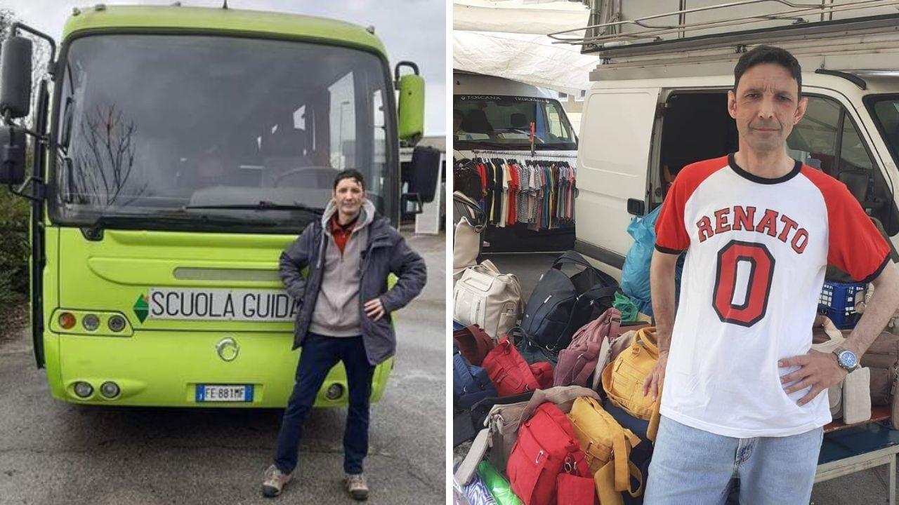 A sinistra Gerardo Torsi versione autista, a destra quando lavorava come ambulante