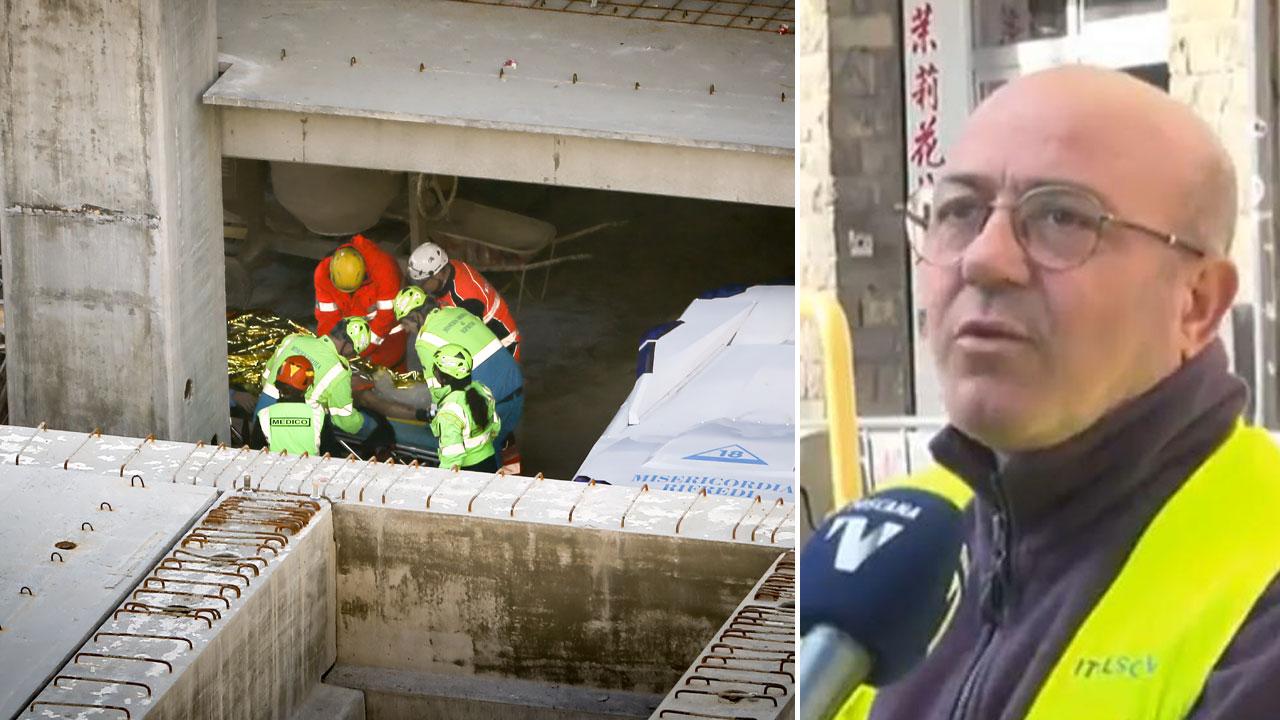 I vigili del fuoco e squadre del soccorso mettono in sicurezza uno dei feriti, a destra Vito Costatino