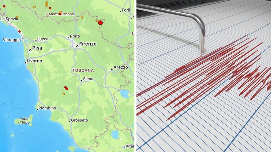 
	A sinistra la mappa con tutte le scosse in Toscana dalla mezzanotte di sabato 17 febbraio

