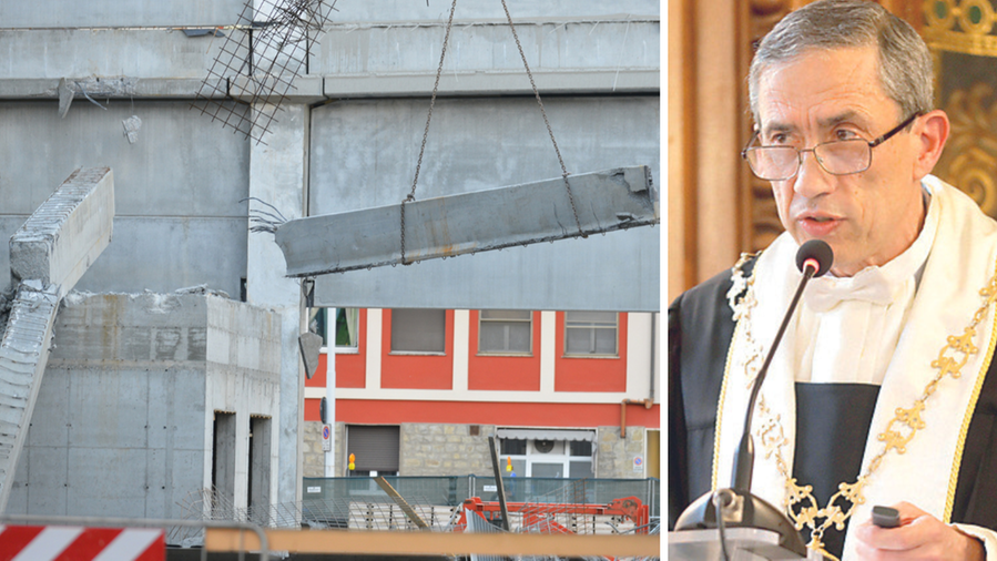 La trave che ha ceduto nel cantiere a Firenze e il rettore dell'Università di Pisa, Riccardo Zucchi