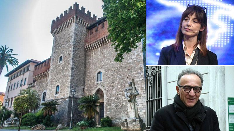 Un’immagine dell’Accademia di Belle Arti. A destra Silvia Papucci e Marco Baudinelli