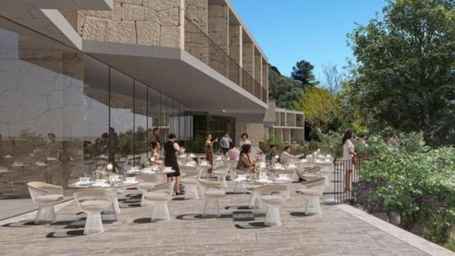 Il rendering dell'hotel di lusso che sorgerà nell'ex stabilimento Cirio a Porto Ercole